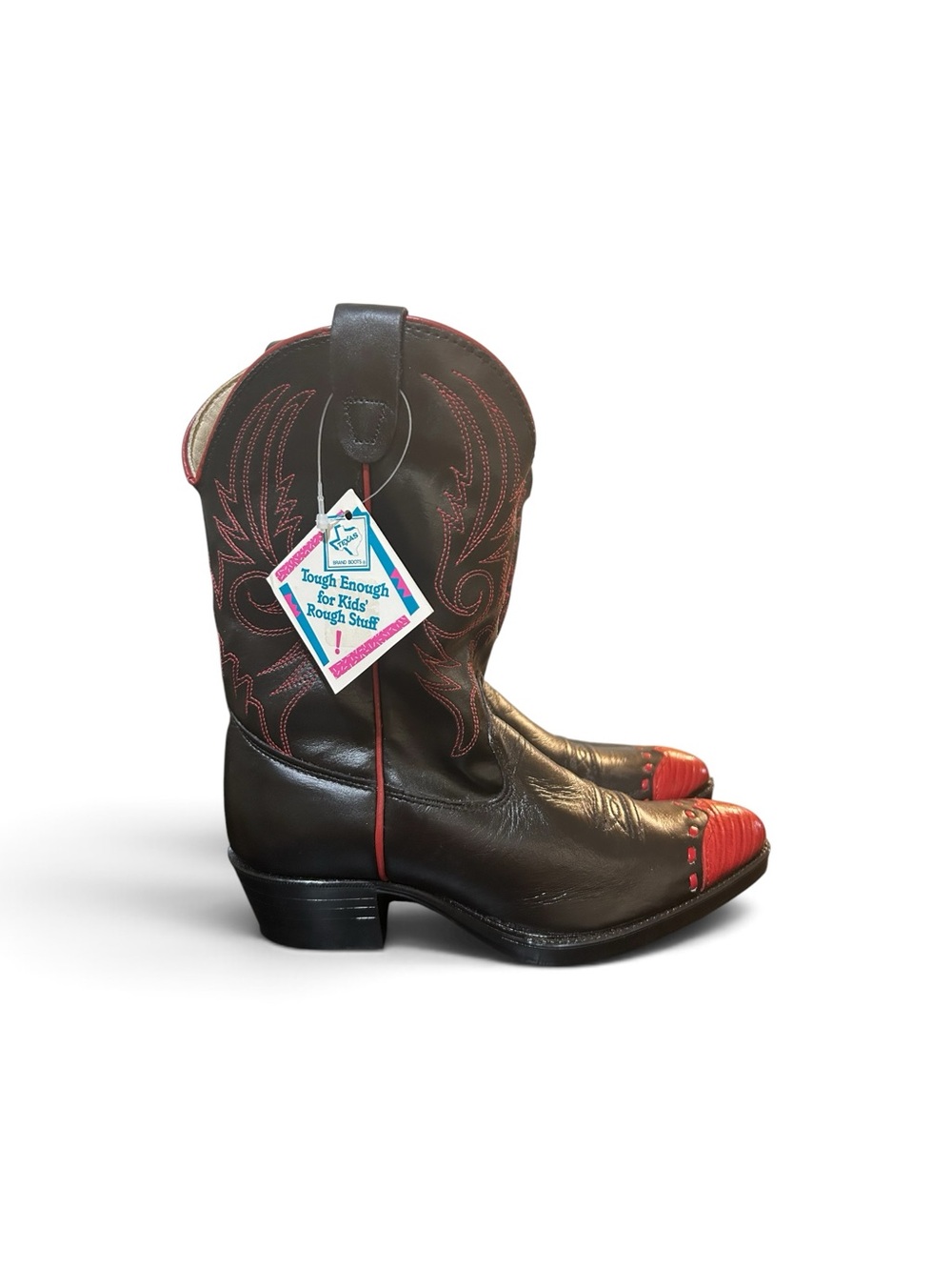 NWT Vintage Texas Brand Boots Kids' Black & Red Leather Cowboy Boots